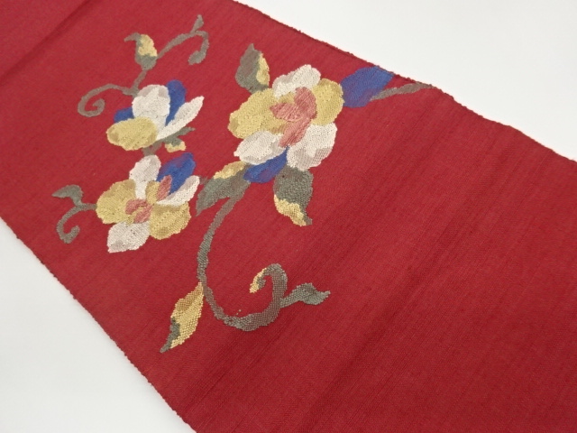 Hand woven SILK Nagoya obi with woven floral arabesque pattern